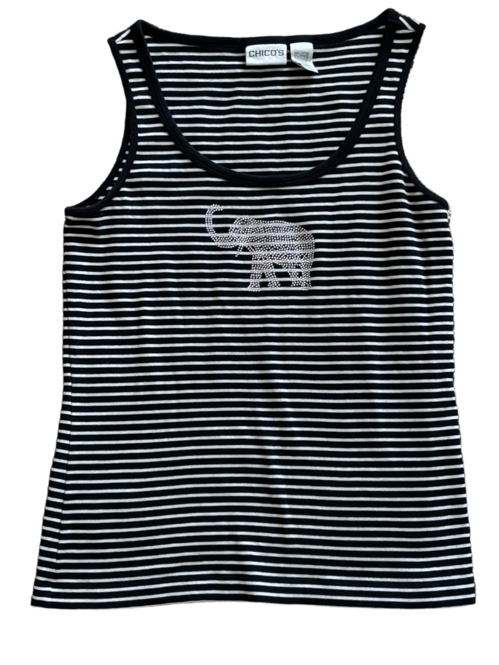 Striped elephant Tank Top - Black White - Chico’s small